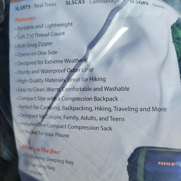 SereneLife Camo Mummy Sleeping Bag w/ Pillow, Bag SLSCA5 - Picture 4 of 4